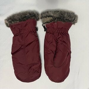 Eddie Bauer Maroon Mittens with Faux Fur Trim